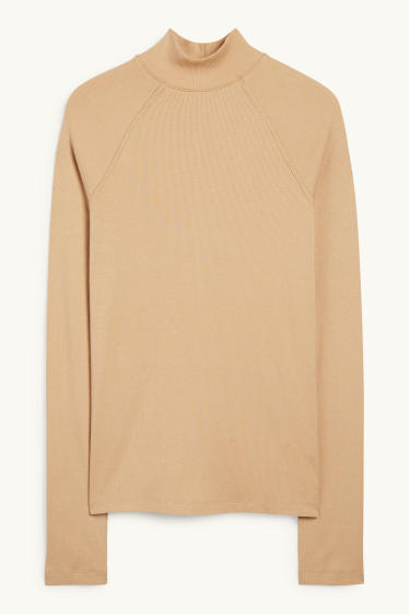 Damen - Langarmshirt - Slim Fit - gerippt - hellbeige