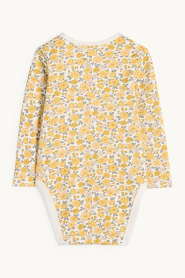 Baby Mädchen - Blümchen - Baby-Body - weiß / gelb