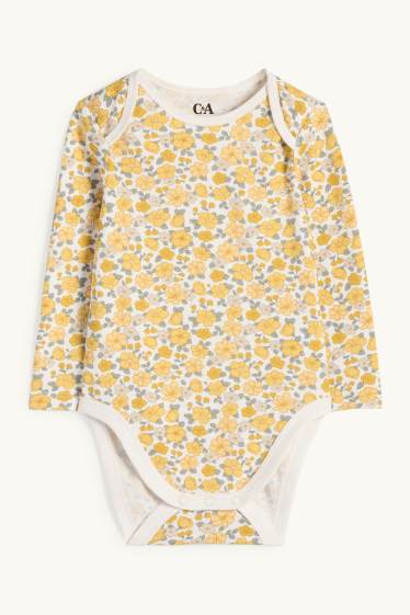 Baby Mädchen - Blümchen - Baby-Body - weiß / gelb
