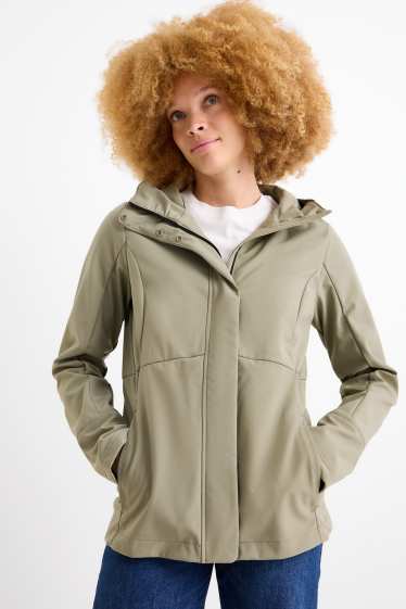Donna - Giacca soft shell con cappuccio - idrorepellente - 4 Way Stretch - verde chiaro