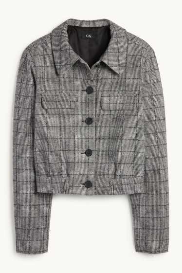 Femmes - Blazer court - à carreaux - gris