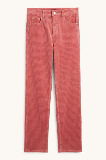 Women - Corduroy trousers - high waist - straight fit - LYCRA® - dark orange