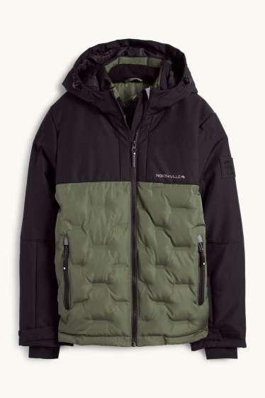 Children Boys - Ski jacket with hood - water-repellent - dark green