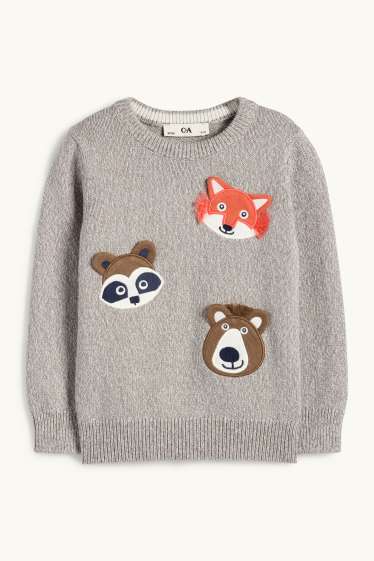 Enfants garçons - Raton laveur, renard et ours - pull - gris