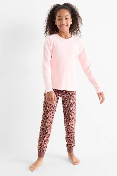 Kinder Mädchen - Multipack 2er - Pyjamahose - Leo-Print - rosa