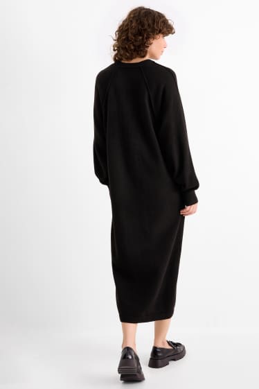 Women - Knitted dress - straight fit - black