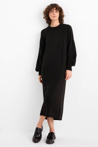 Women - Knitted dress - straight fit - black