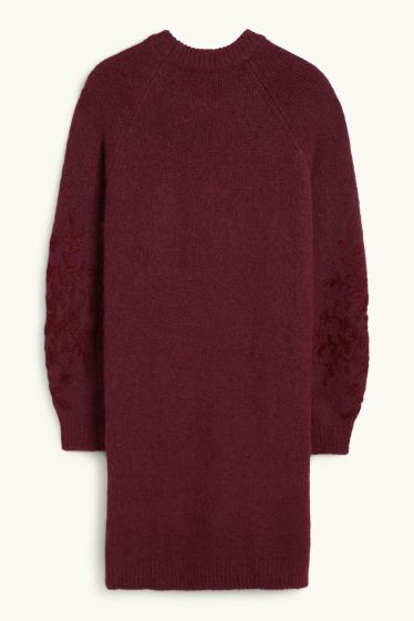 Dames - Gebreide jurk - straight fit - donkerrood