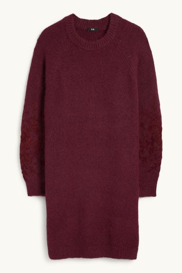 Dames - Gebreide jurk - straight fit - donkerrood