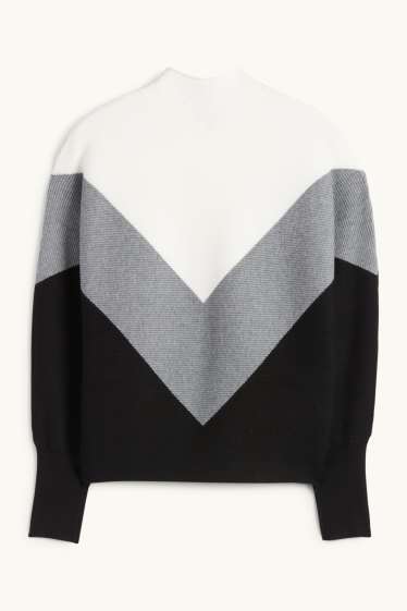 Donna - Maglione - a coste - grigio / nero