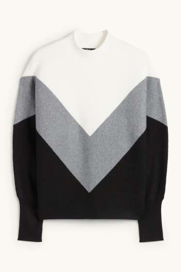 Donna - Maglione - a coste - grigio / nero