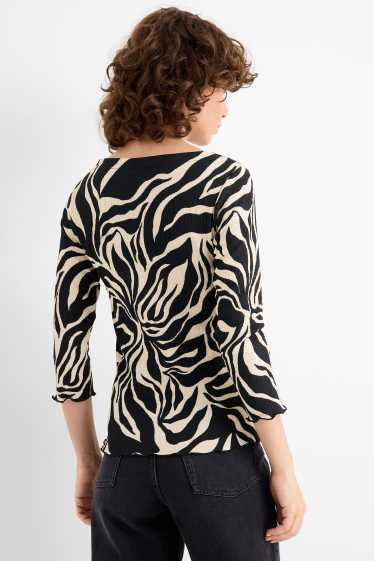 Donna - Maglia a maniche lunghe - fantasia - tessuto tramato - nero / beige