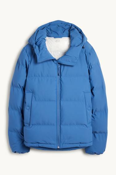 Dames - Jas met stiksels met capuchon - waterafstotend - blauw