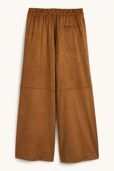 Dames - Broek - mid waist - straight fit - imitatiesuède - bruin