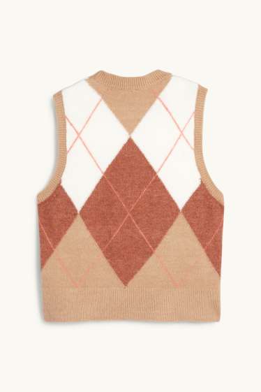 Dames - Spencer - geruit - beige