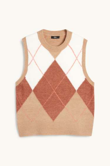 Dames - Spencer - geruit - beige