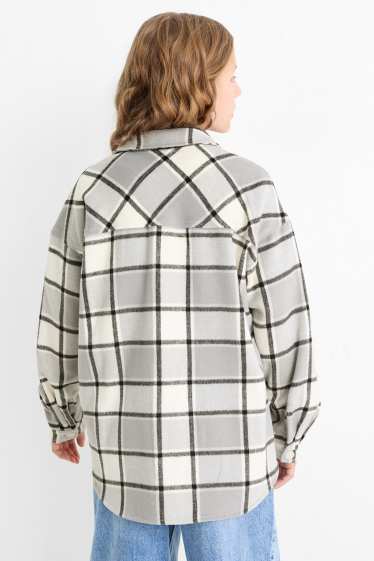 Enfants filles - Veste-chemise en flanelle - à carreaux - gris clair