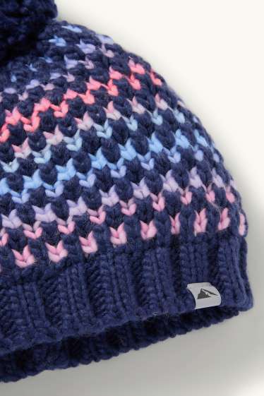 Kinderen: meisjes - Muts met pompon - met patroon - donkerblauw