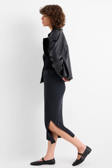 Femmes - Jupe en maille - finition côtelée - gris foncé