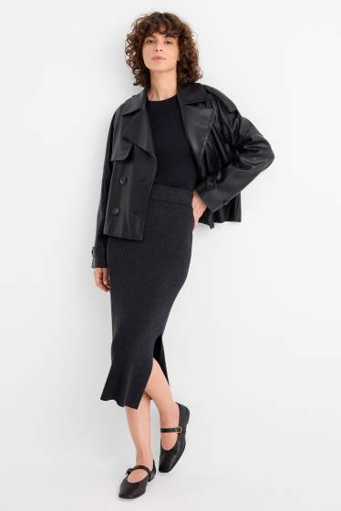 Femmes - Jupe en maille - finition côtelée - gris foncé