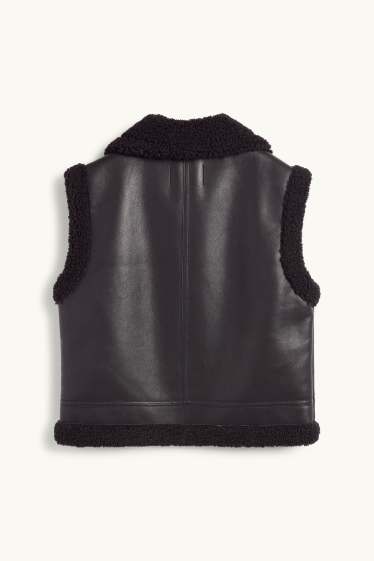 Damen - Faux Shearling Weste - Lederimitat - schwarz