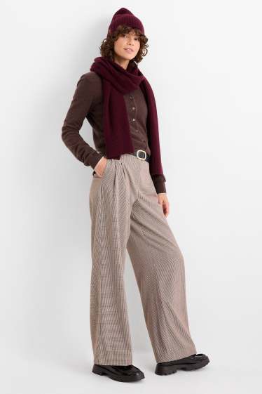 Dames - Pantalon - mid waist - wide leg - geruit - beige