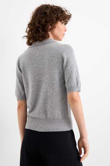Damen - Kaschmir-Strickpullover - kurzarm - grau