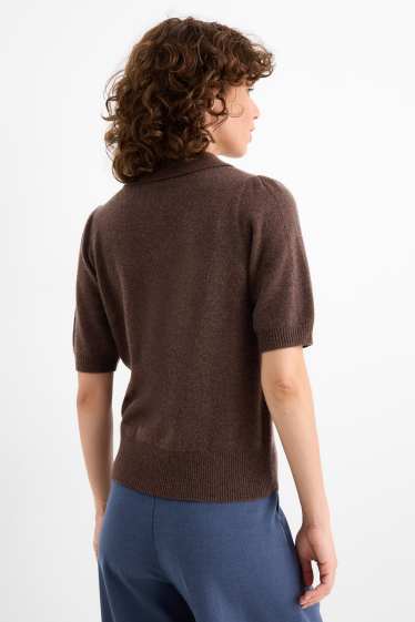 Mujer - Jersey de punto de cachemir - manga corta - marrón oscuro