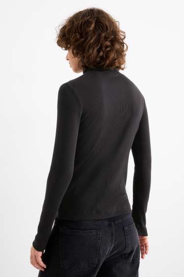 Damen - Multipack 2er - Rollkragenshirt - gerippt - schwarz