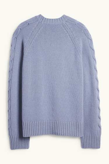 Women - Cashmere jumper - cable knit pattern - blue