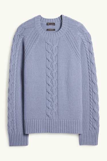 Women - Cashmere jumper - cable knit pattern - blue