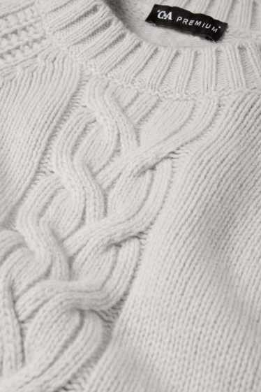 Donna - Maglione di cashmere - motivo a treccia - grigio chiaro