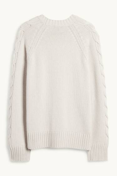 Donna - Maglione di cashmere - motivo a treccia - grigio chiaro