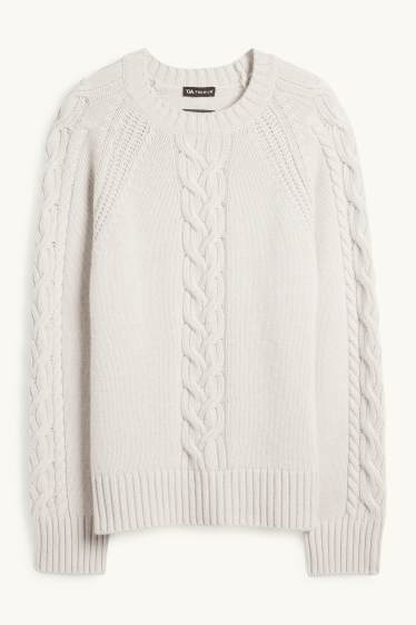 Donna - Maglione di cashmere - motivo a treccia - grigio chiaro