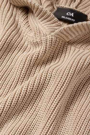 Herren - Kapuzenpullover - gerippt - beige