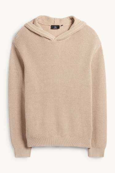 Herren - Kapuzenpullover - gerippt - beige
