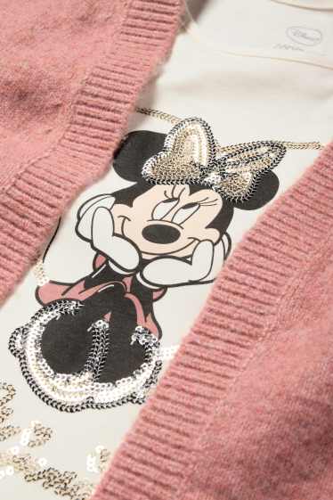 Copii - Fete - Minnie Mouse - set - tricou cu mânecă lungă și cardigan tricotat - 2 piese - roz închis