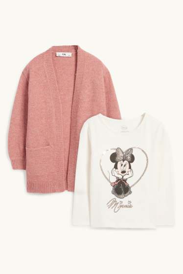 Copii - Fete - Minnie Mouse - set - tricou cu mânecă lungă și cardigan tricotat - 2 piese - roz închis