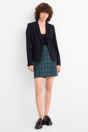 Damen - Bouclé-Minirock - kariert - dunkelgrün