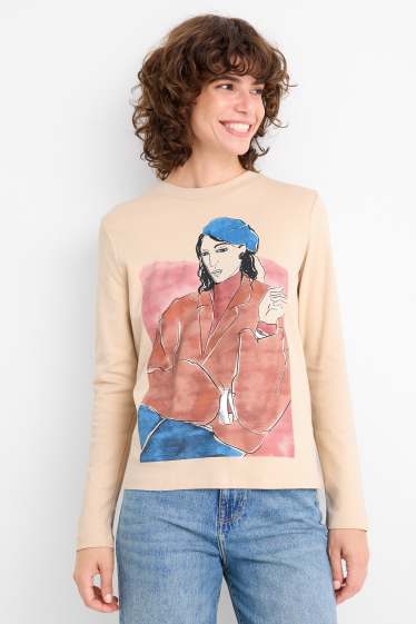 Damen - Langarmshirt - hellbeige