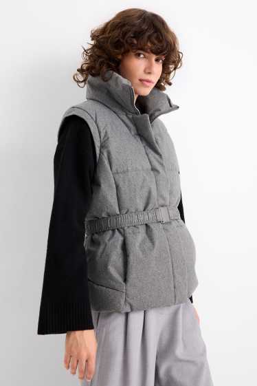 Femmes - Doudoune sans manches avec ceinture - gris