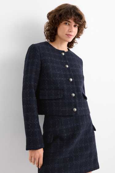 Femmes - Blazer court en bouclé - regular fit - à carreaux - bleu foncé