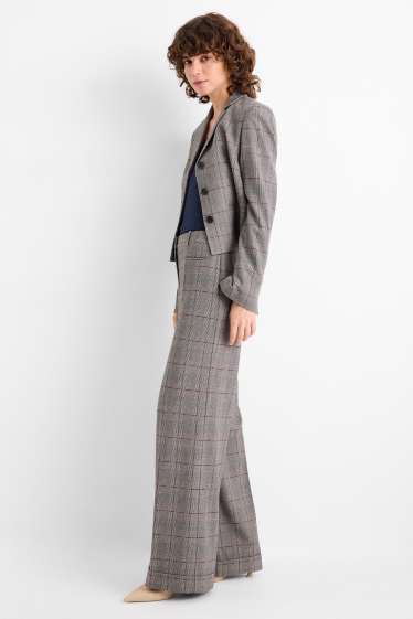 Femei - Pantaloni office - talie înaltă - relaxed fit - în carouri - gri