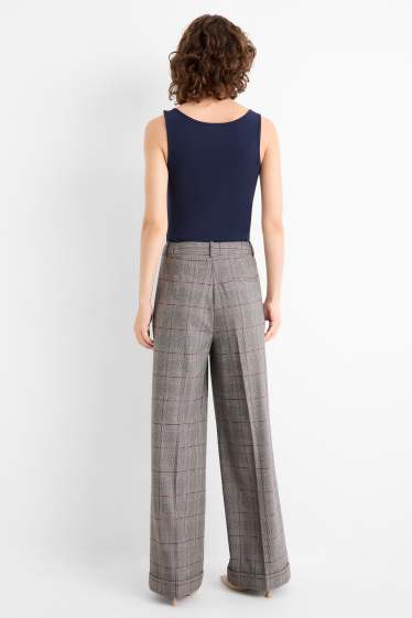 Femei - Pantaloni office - talie înaltă - relaxed fit - în carouri - gri