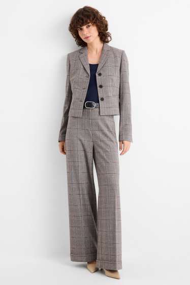 Femei - Pantaloni office - talie înaltă - relaxed fit - în carouri - gri