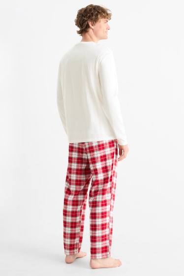 Bărbați - Mini Me - pijama pentru bărbați cu pantaloni din flanel, cu motive de Crăciun - alb / roșu