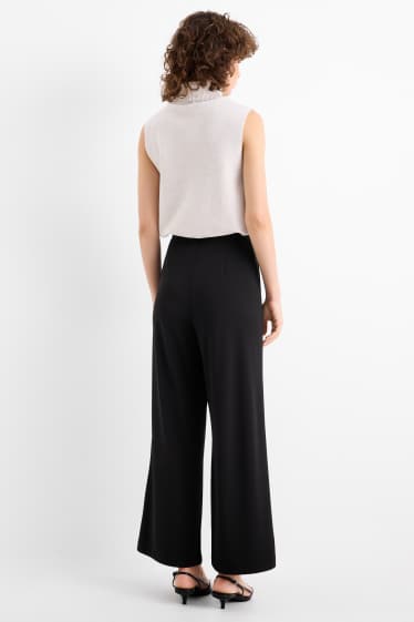Women - Jersey trousers - high waist - wide leg - black