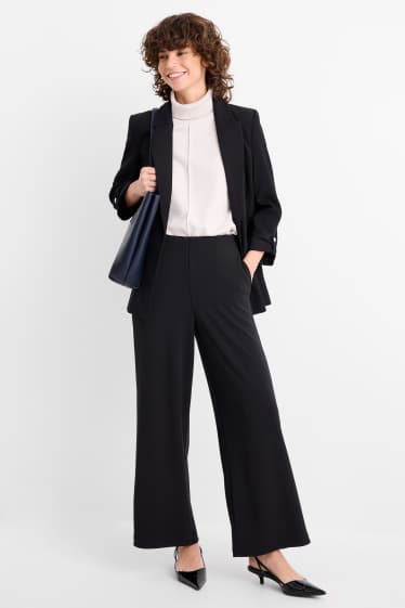 Women - Jersey trousers - high waist - wide leg - black