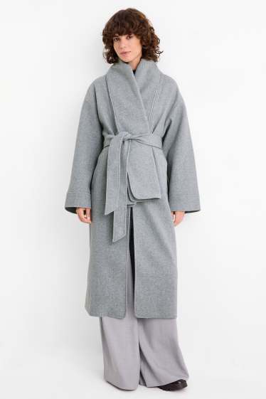 Femei - Set - palton și fular - 2 piese - gri deschis