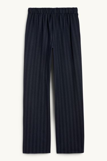 Damen - Jersey-Hose - Mid Waist - Wide Leg - Nadelstreifen - dunkelblau